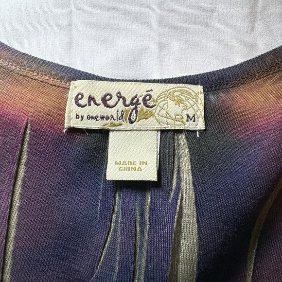 Energe‎ One World Womens Top Size Medium Peacock Y2K Sublimation Boho Glam - Picture 8 of 10